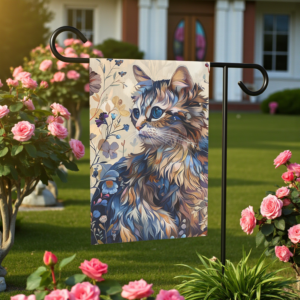Abstract Beige and Blue Cat Garden Flag