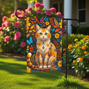 Abstract Ginger Cat Garden Flag