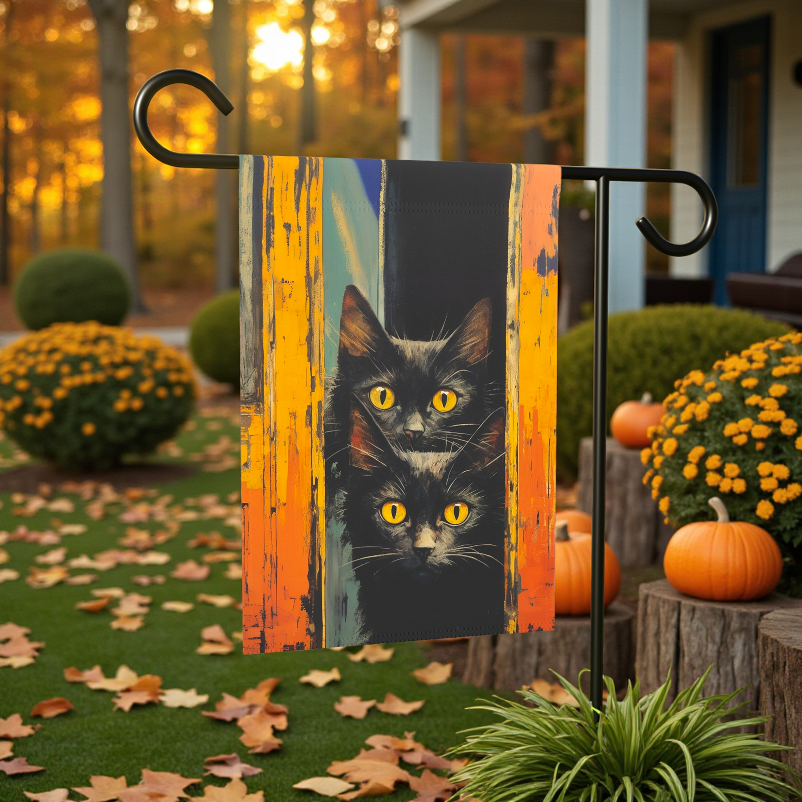 Two Yellow Eye Black Cats Garden Flag - Image 5