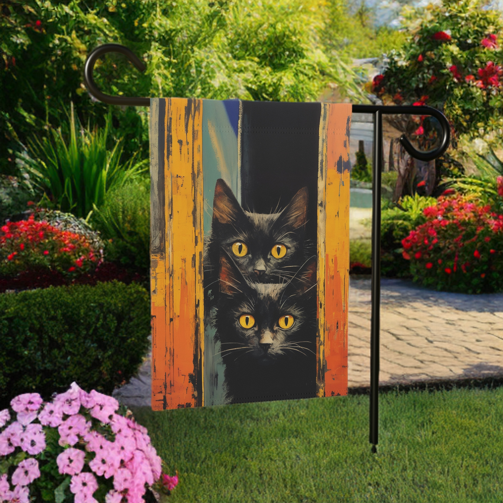Two Yellow Eye Black Cats Garden Flag - Image 6