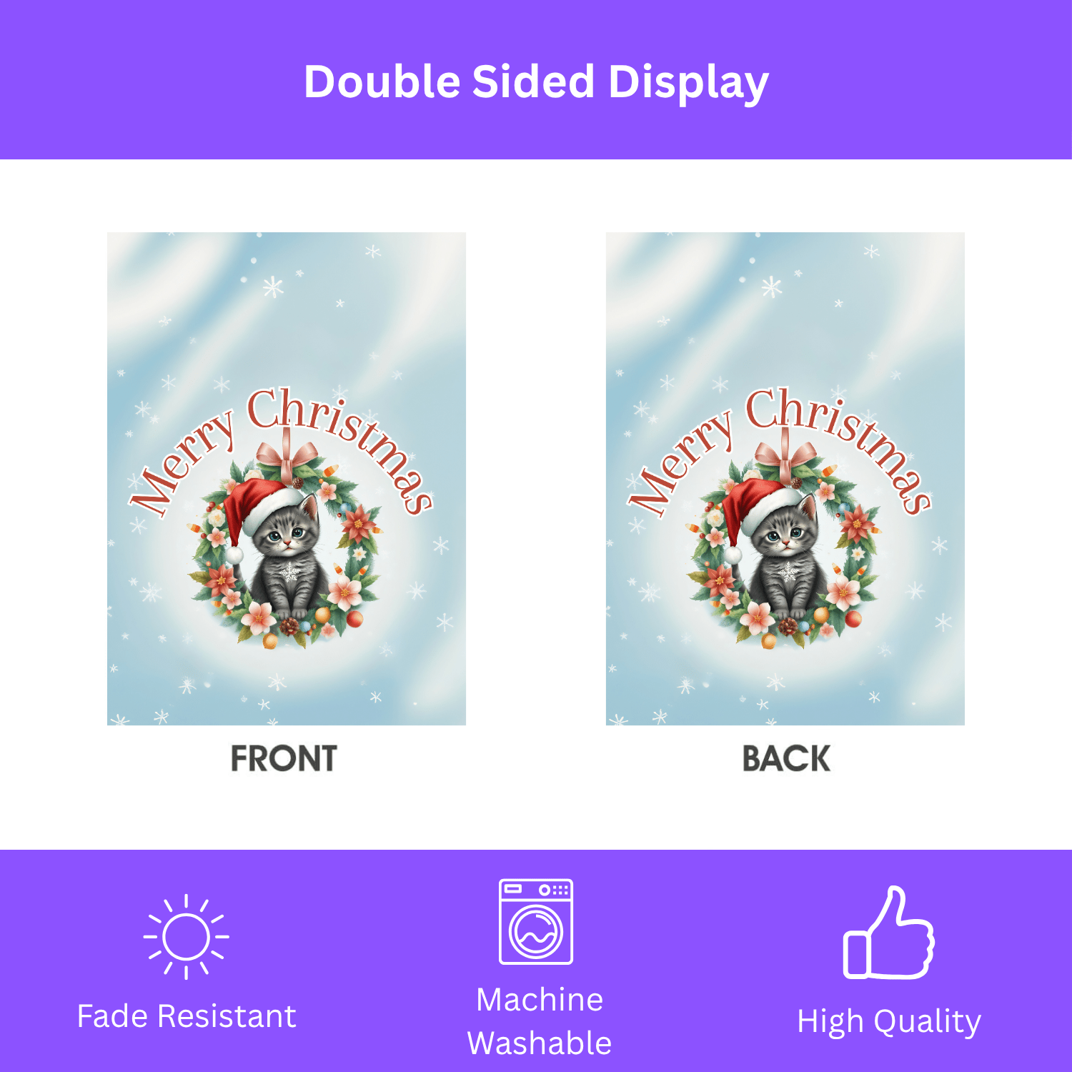 Merry Christmas Cat Wreath Garden Flag - Image 2