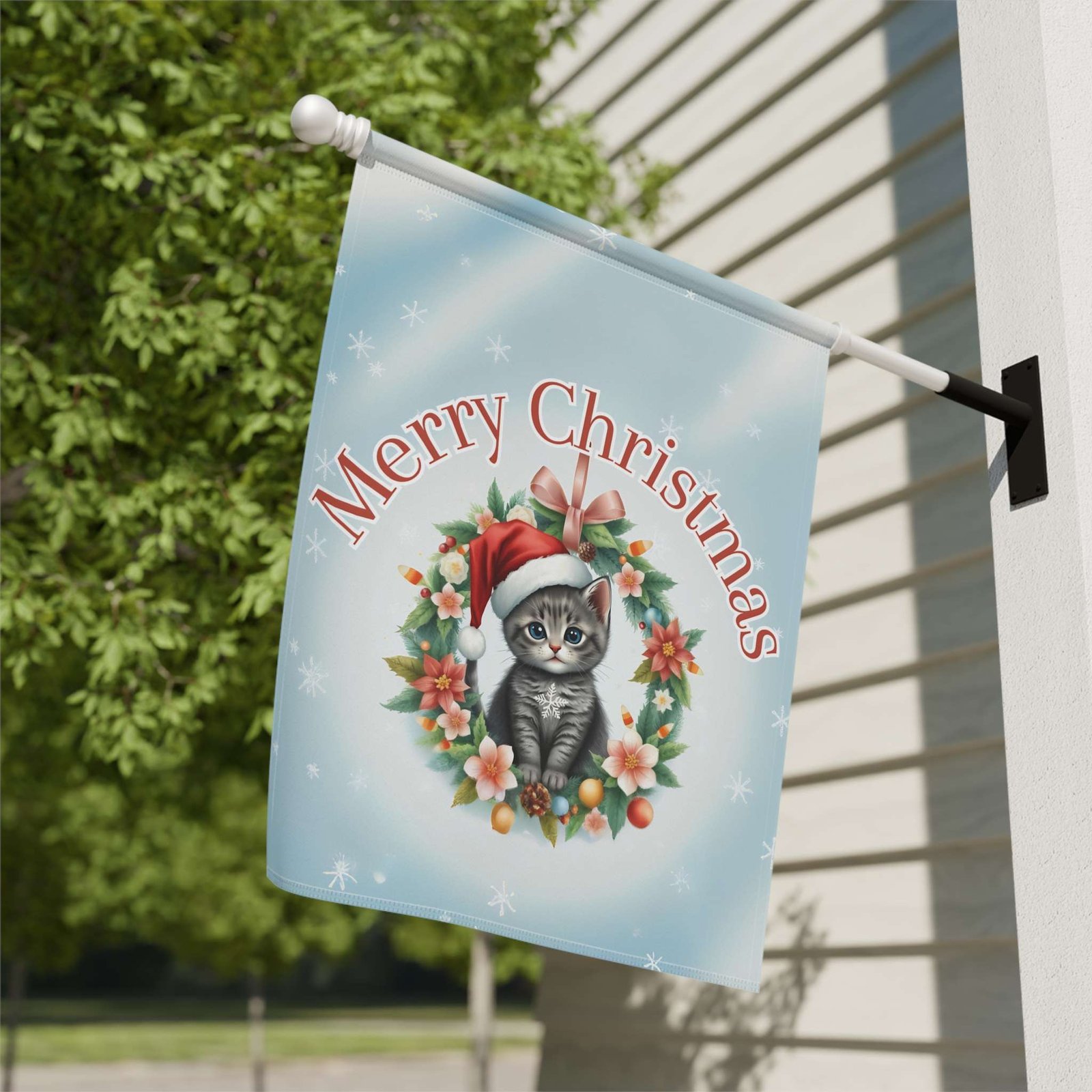 Merry Christmas Cat Wreath Garden Flag - Image 8