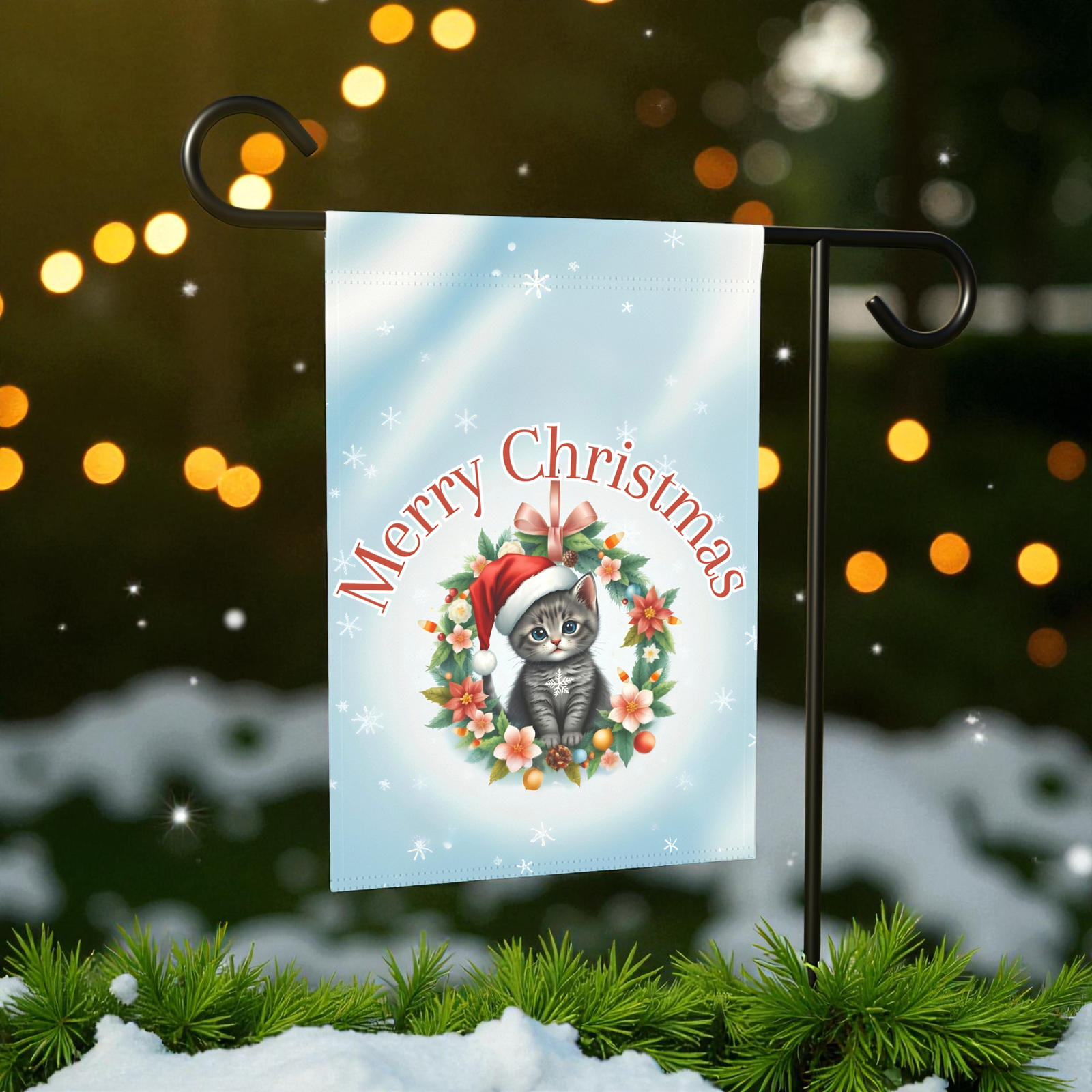 Merry Christmas Cat Wreath Garden Flag - Image 6