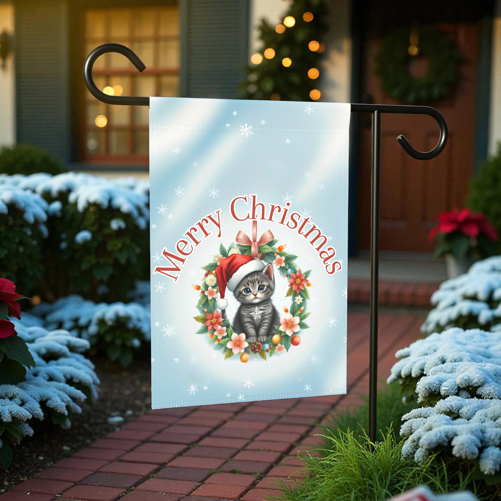 Merry Christmas Cat Wreath Garden Flag - Image 5