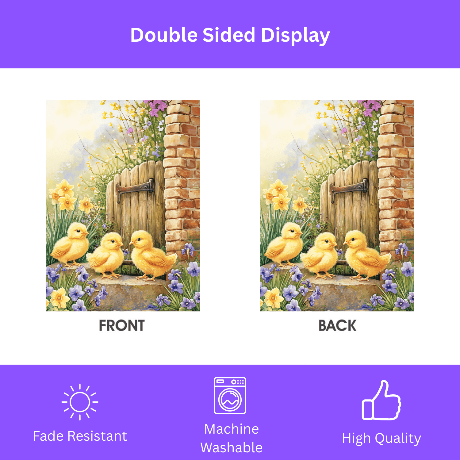 Three Yellow Chicks Garden Flag - Image 2