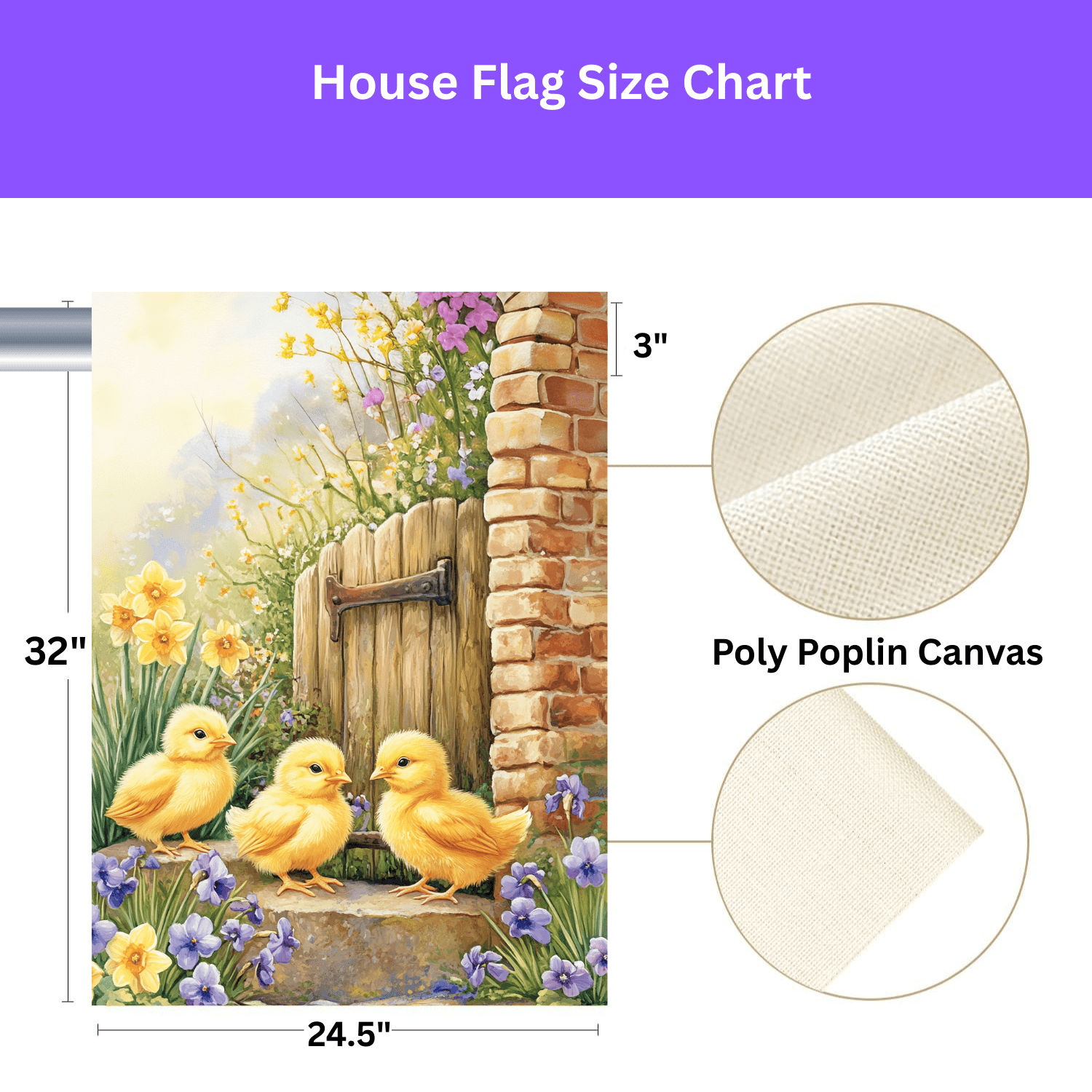 Three Yellow Chicks Garden Flag - Image 3