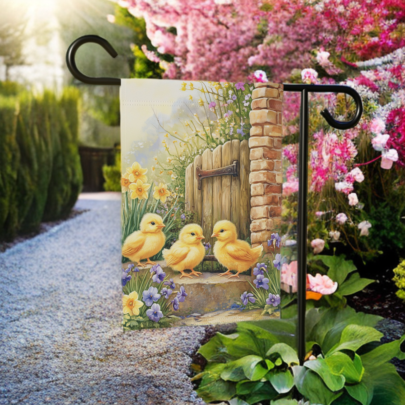Three Yellow Chicks Garden Flag