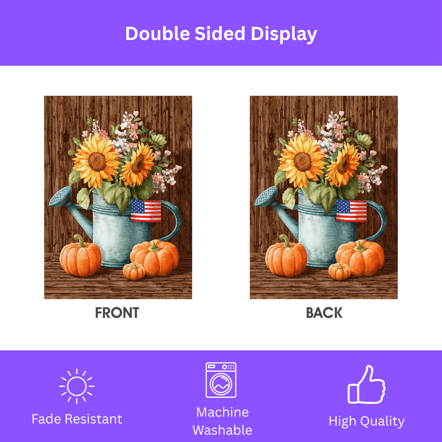 American Flag Fall Sunflower Watering Can Garden Flag - Image 2