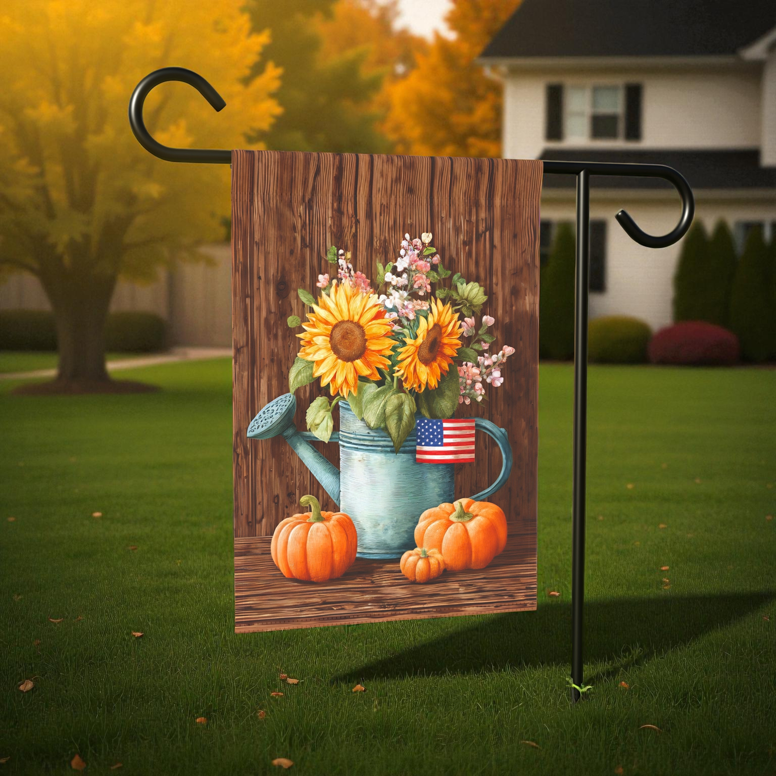 American Flag Fall Sunflower Watering Can Garden Flag - Image 8