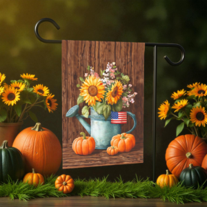 American Flag Fall Sunflower Watering Can Garden Flag