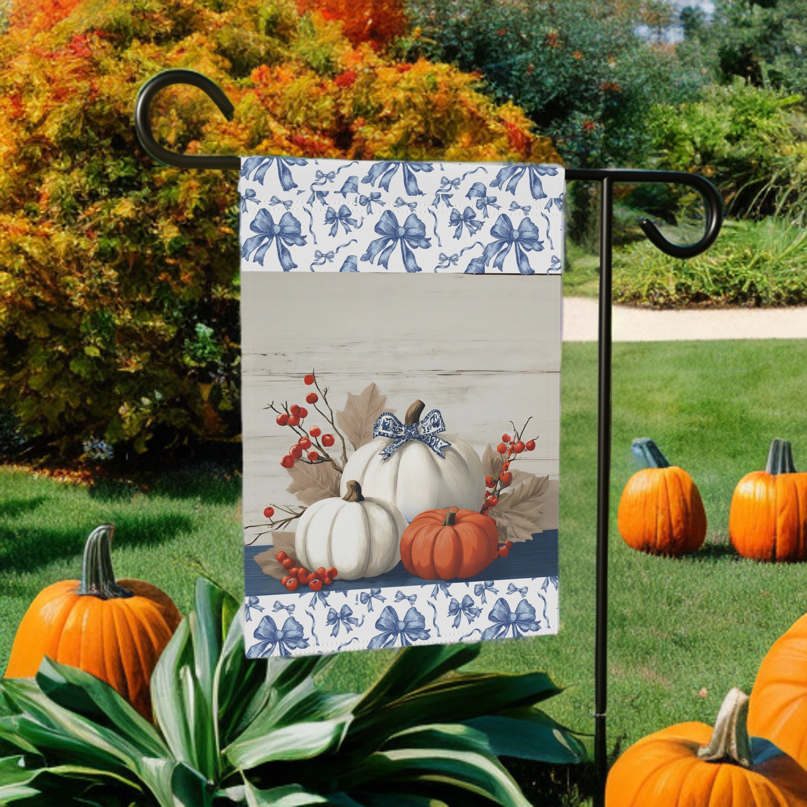 Chinoiseries Bow Pumpkin Garden Flag