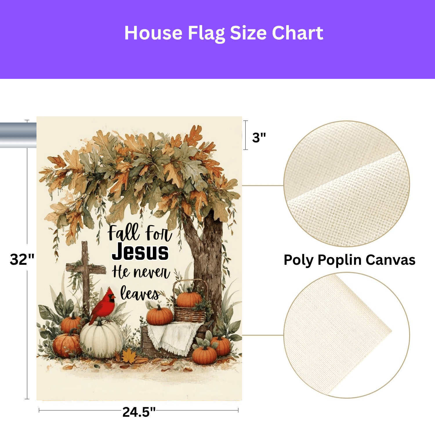 Fall for Jesus He Never Leaves Autumn Garden Flag - Image 2