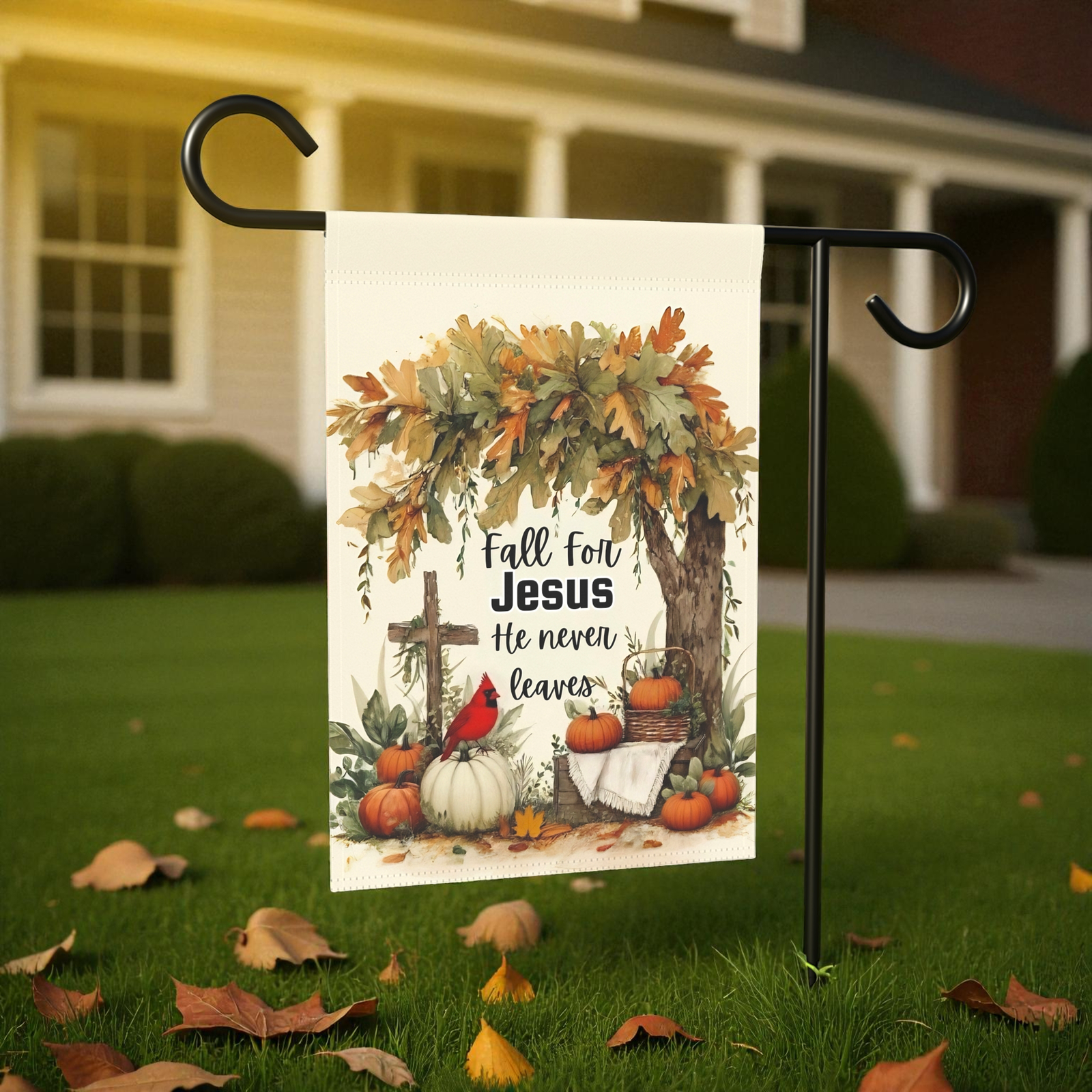 Fall for Jesus He Never Leaves Autumn Garden Flag - Image 7