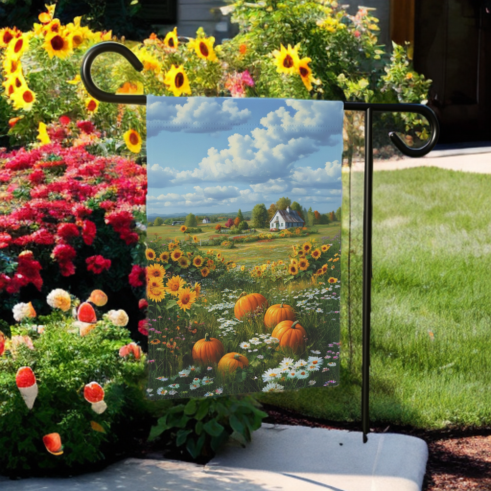 Farm Cottage Pumpkins Garden Flag