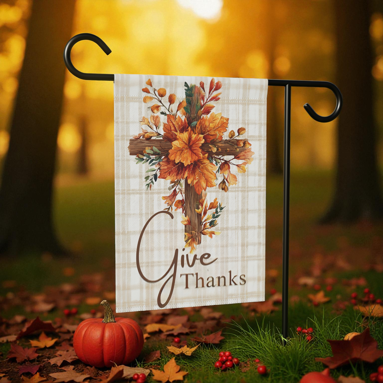 Give Thanks Autumn Cross Garden Flag - Image 6
