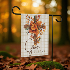 Give Thanks Autumn Cross Garden Flag
