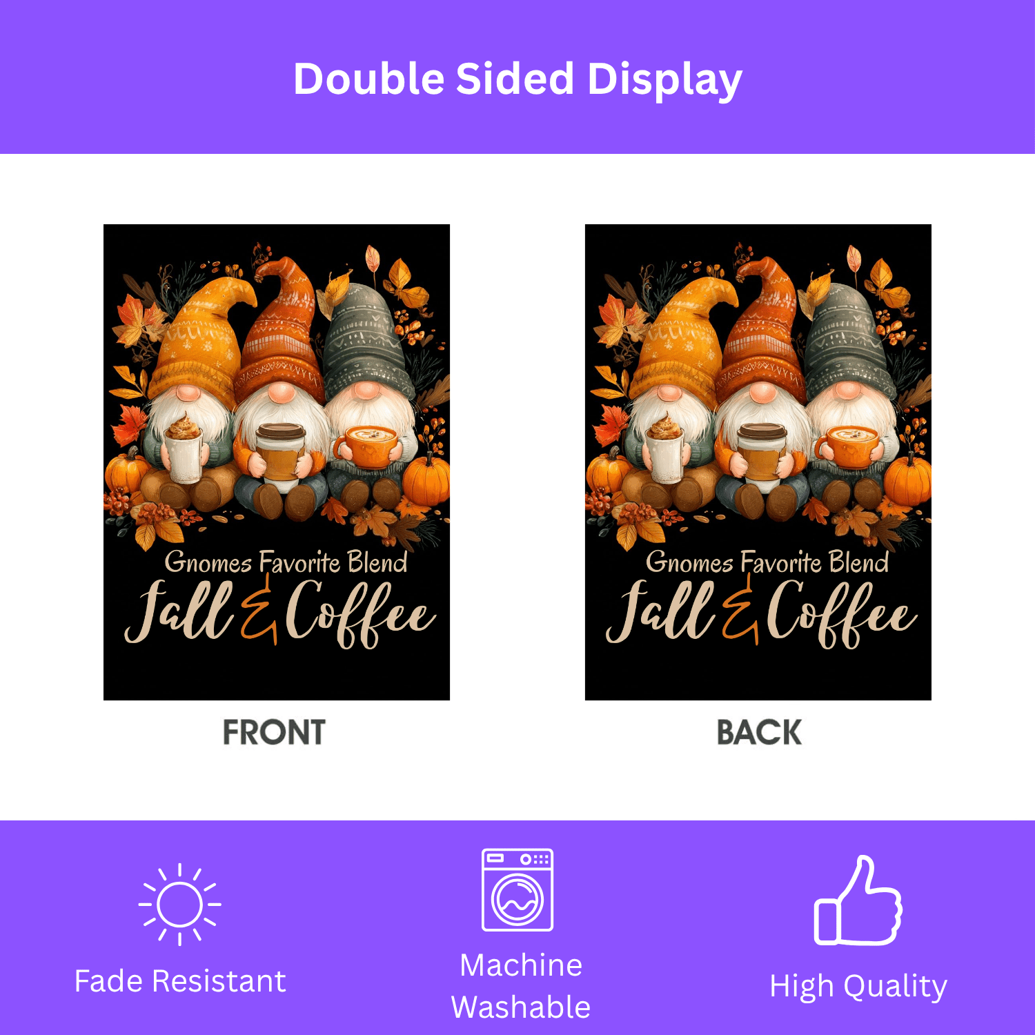 Gnomes and Coffee Fall Garden Flag - Image 2