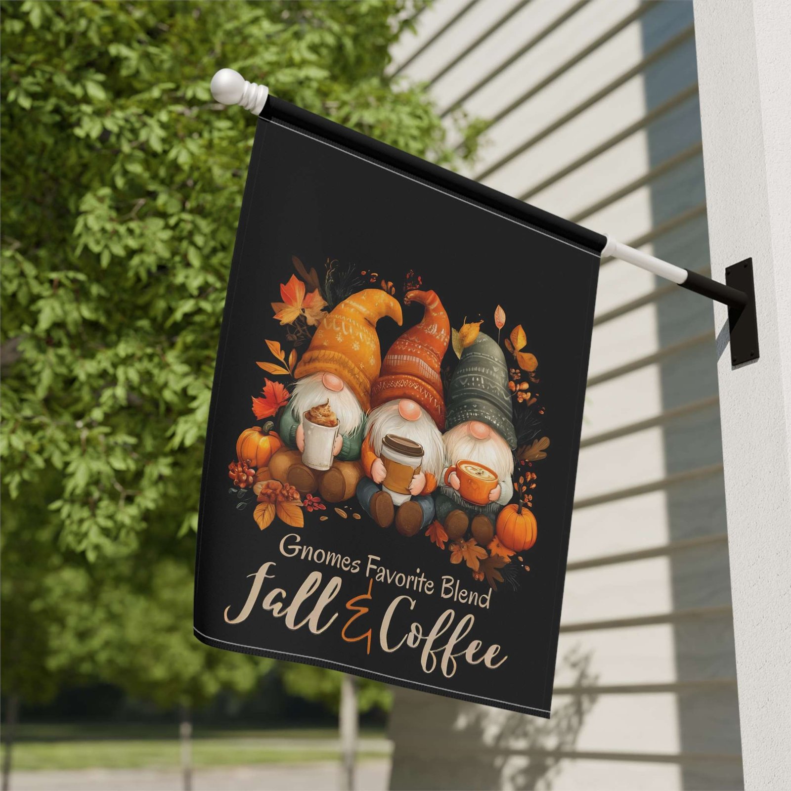 Gnomes and Coffee Fall Garden Flag - Image 9