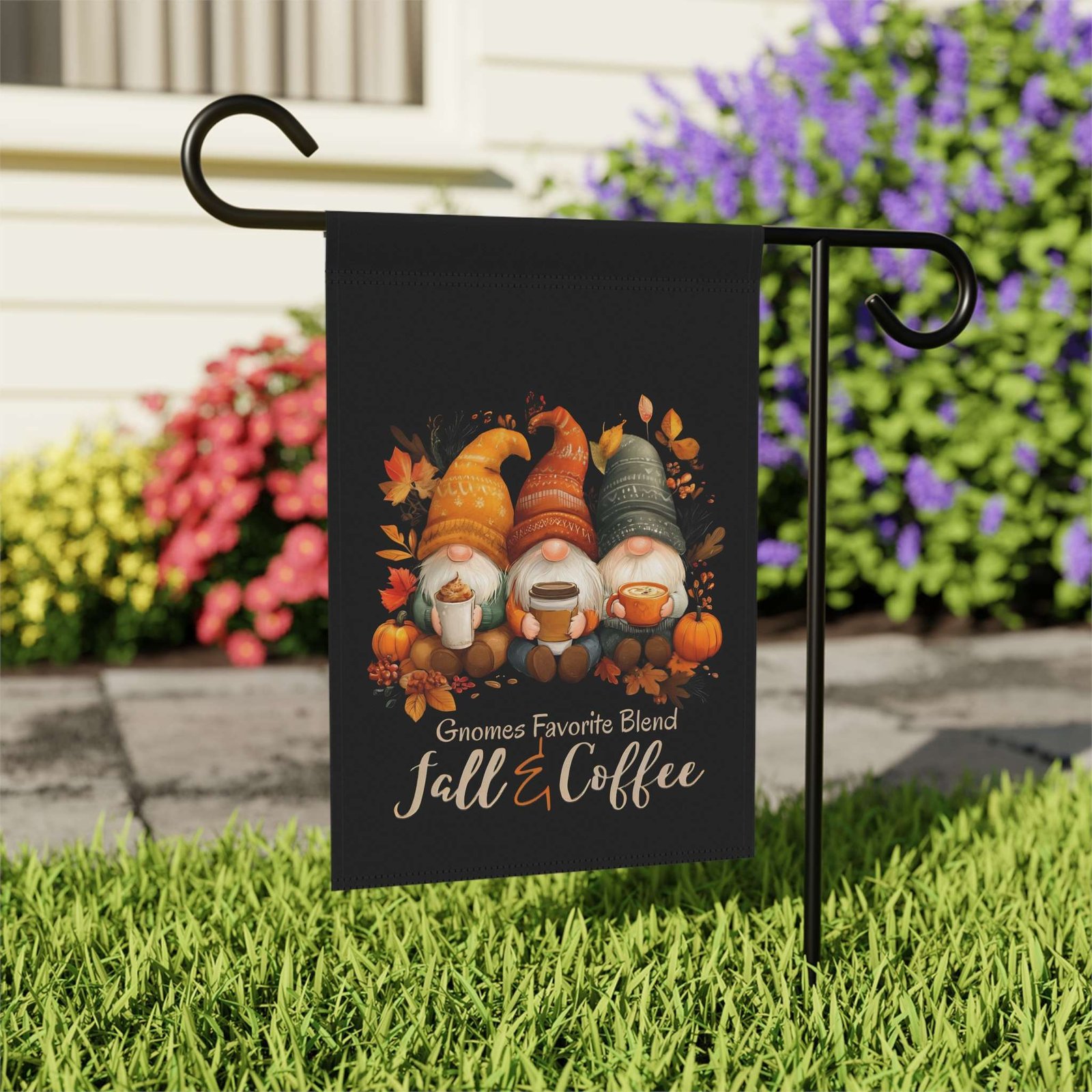 Gnomes and Coffee Fall Garden Flag - Image 8