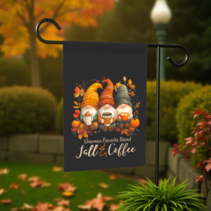 Gnomes and Coffee Fall Garden Flag