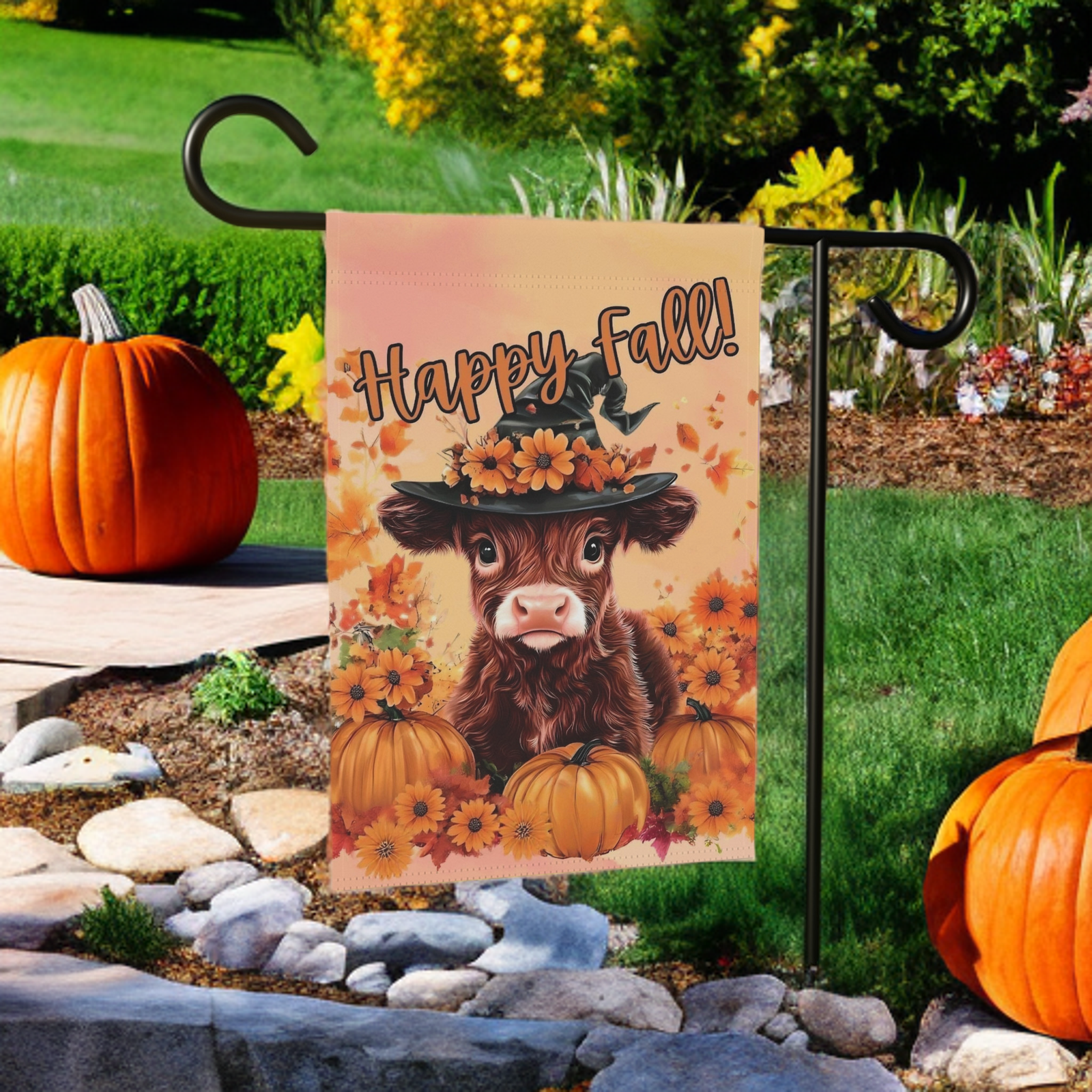 Happy Fall Calf Garden Flag