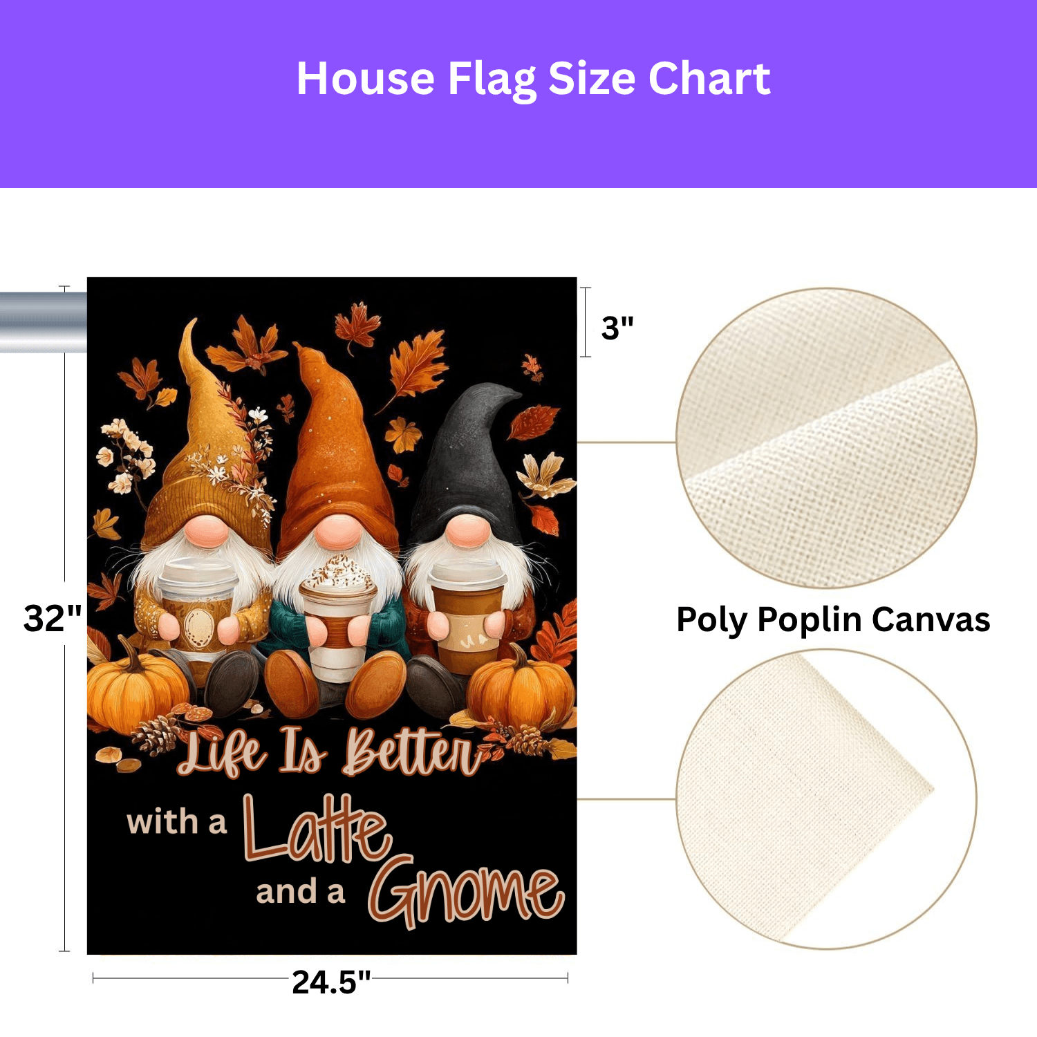 Life Is Better with a Latte and Gnome Fall Garden Flag - Image 3