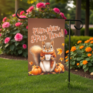 Pumpkin Spice Time Squirrel Garden Flag