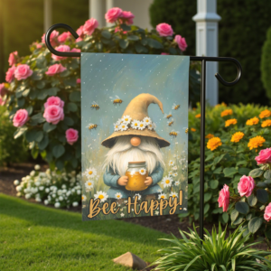 Bee Happy Gnome Garden Flag