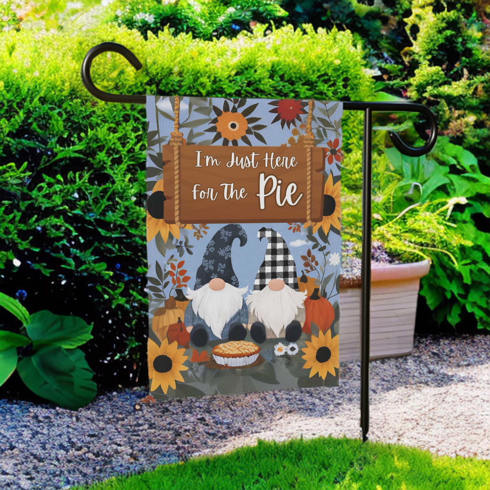 I'm Just Here For the Pie Gnome Garden Flag - Image 6