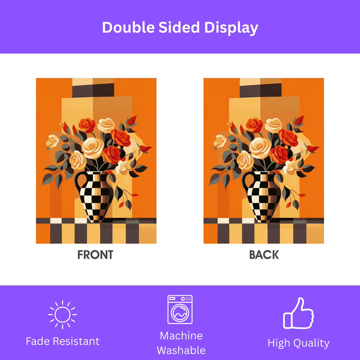 Checkered Vase Abstract Roses Garden Flag - Image 2