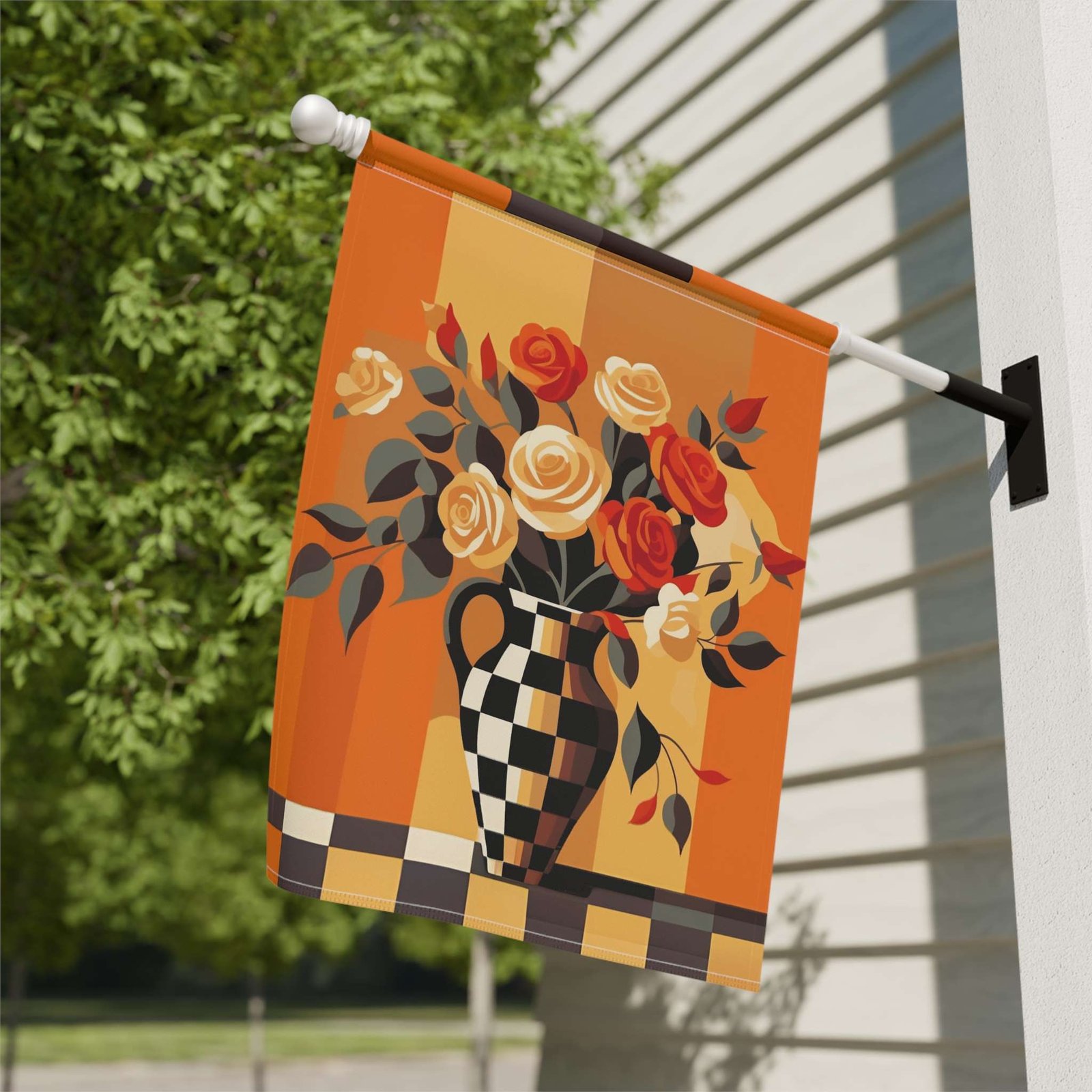 Checkered Vase Abstract Roses Garden Flag - Image 8