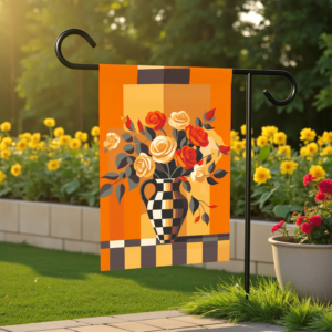 Checkered Vase Abstract Roses Garden Flag