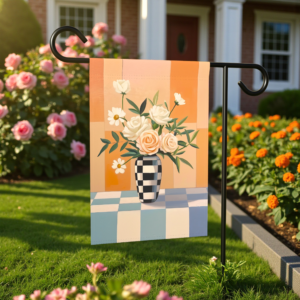 Abstract Checkered Vase Flower Garden Flag