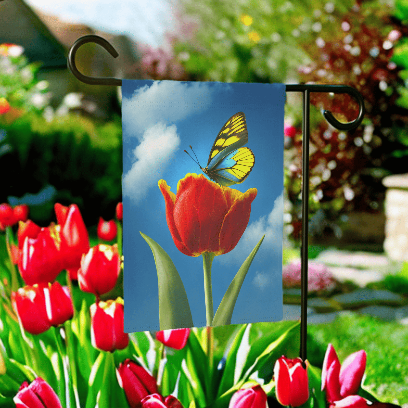 Tulips and Butterfly Garden Flag