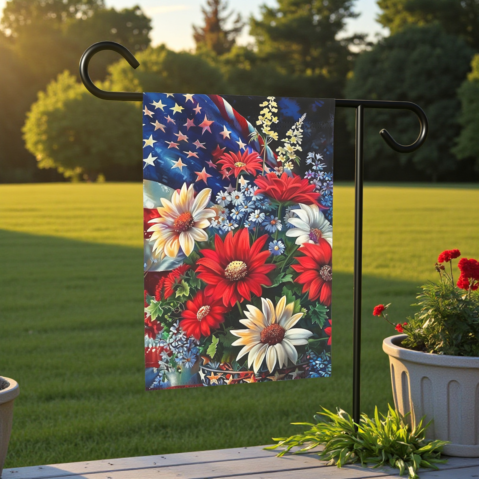 Patriotic Flowers Garden Flag