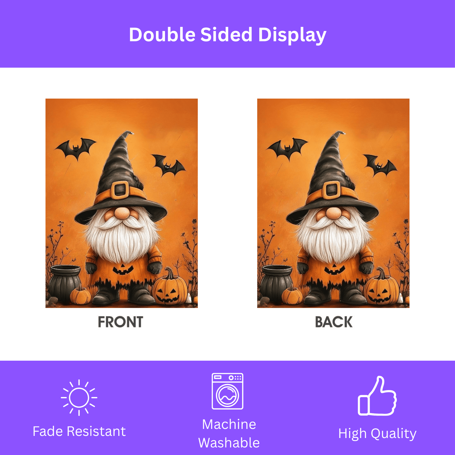 Bats and Gnome Halloween Garden Flag - Image 2