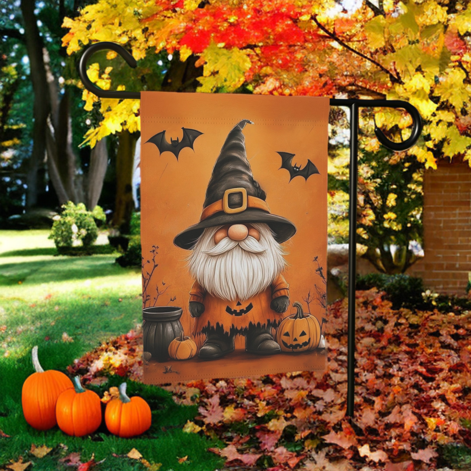 Bats and Gnome Halloween Garden Flag - Image 5