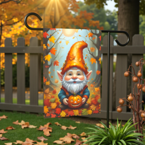 Bearded Pumpkin Gnome Garden Flag