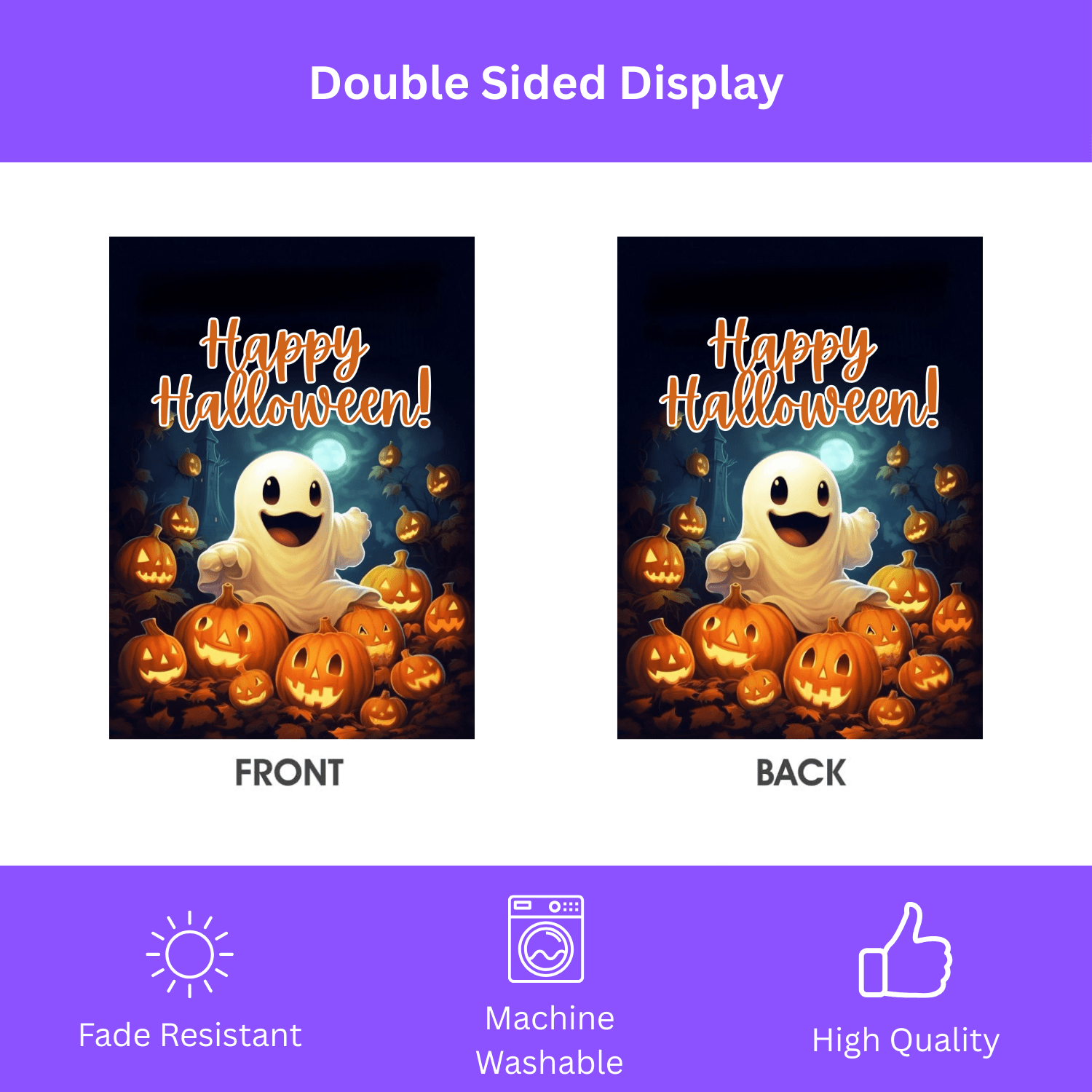 White Ghost and Jack-o-lanterns Garden Flag - Image 2