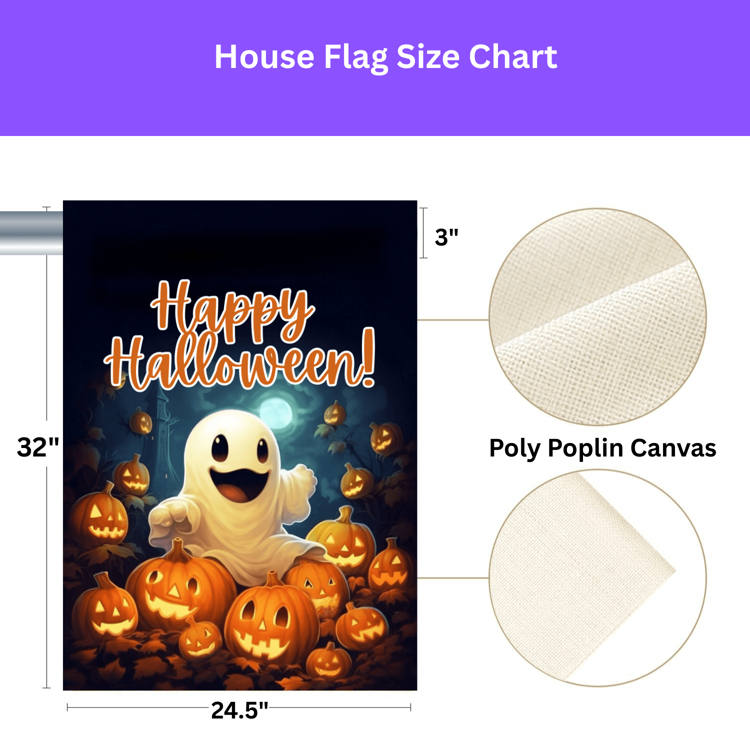 White Ghost and Jack-o-lanterns Garden Flag - Image 3