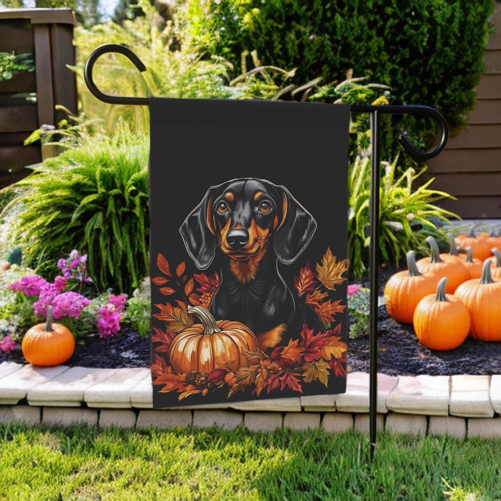 Dachshund and Pumpkin Garden Flag - Image 5