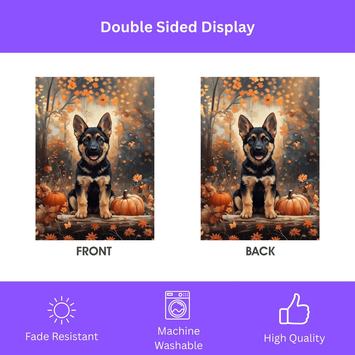 Fall German Shepherd and Pumpkin Garden Flag - Image 2