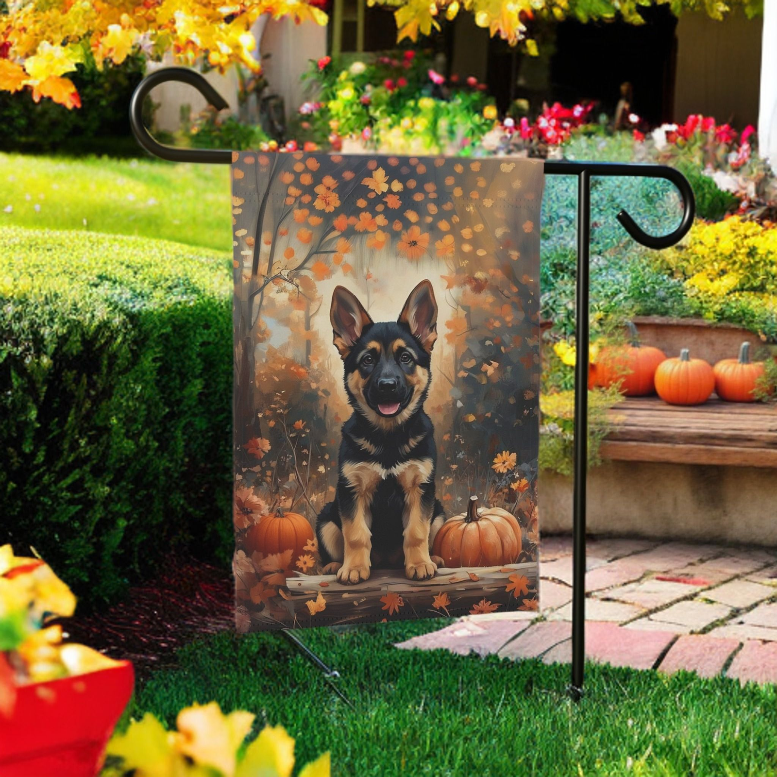 Fall German Shepherd and Pumpkin Garden Flag - Image 5
