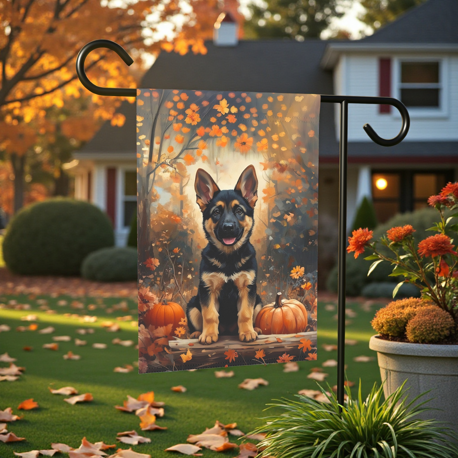 Fall German Shepherd and Pumpkin Garden Flag