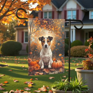 Fall Jack Russell Terrier and Pumpkin Garden Flag