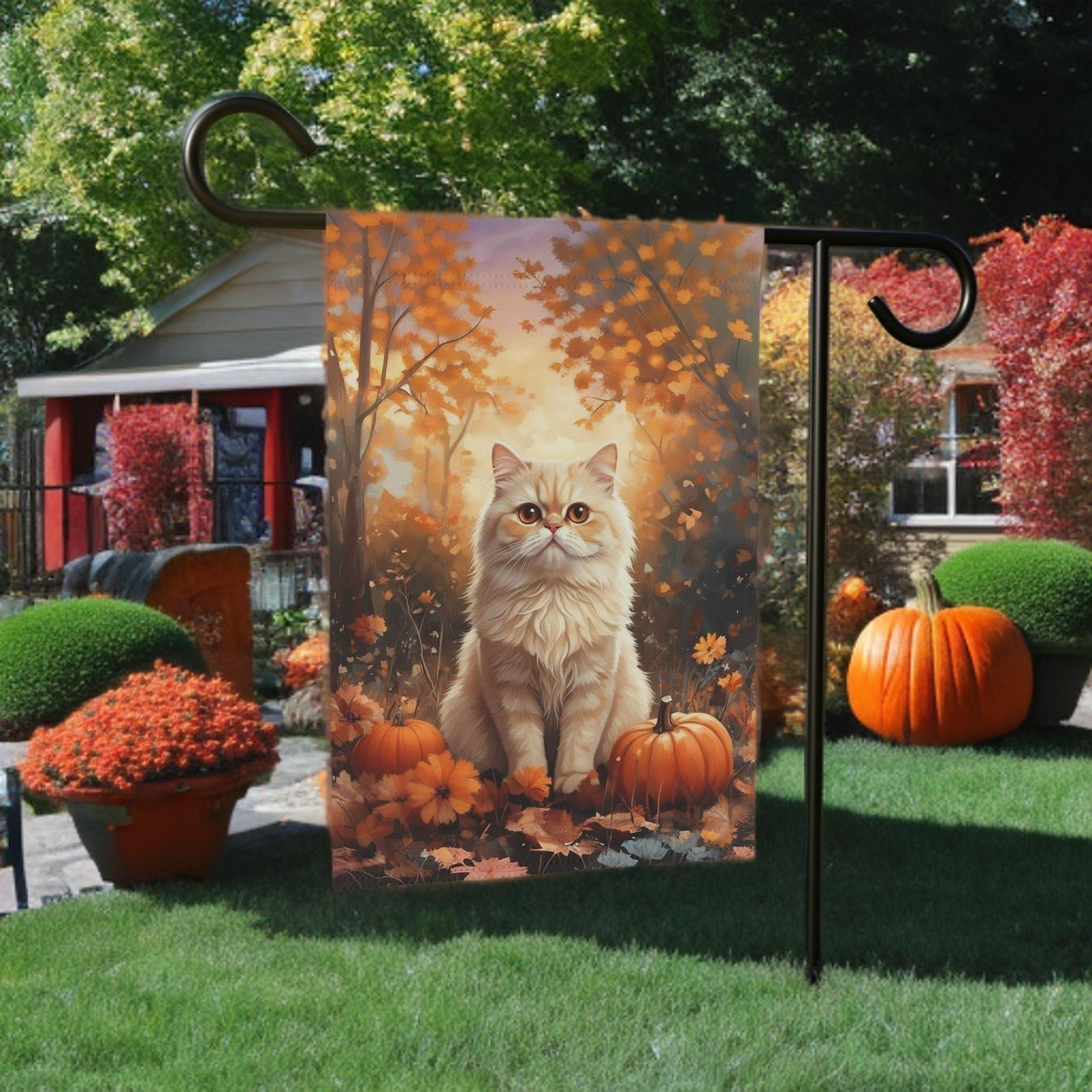 Fall Persian Cat and Pumpkin Garden Flag - Image 5