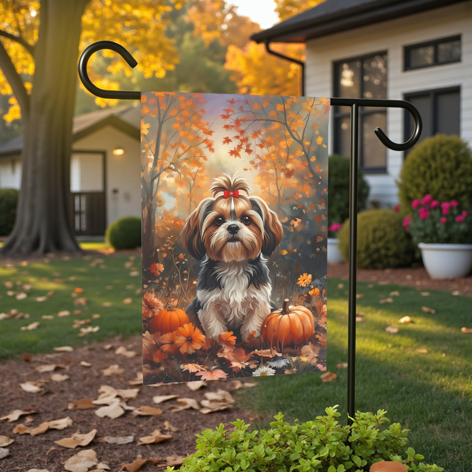 Fall Shih Tzu and Pumpkin Garden Flag - Image 6