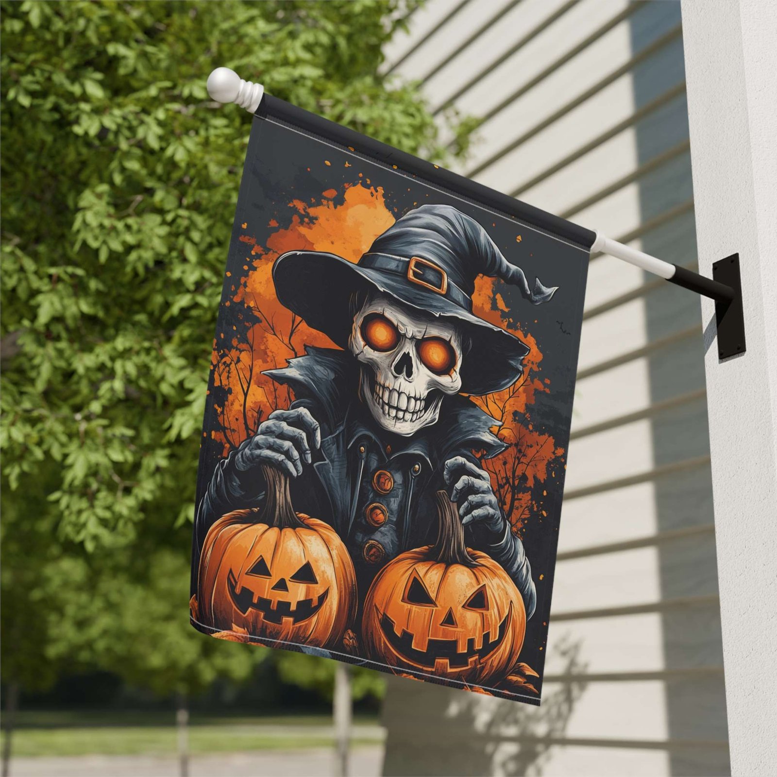 Skeleton and Two Jack-o-Lanterns Garden Flag - Image 8
