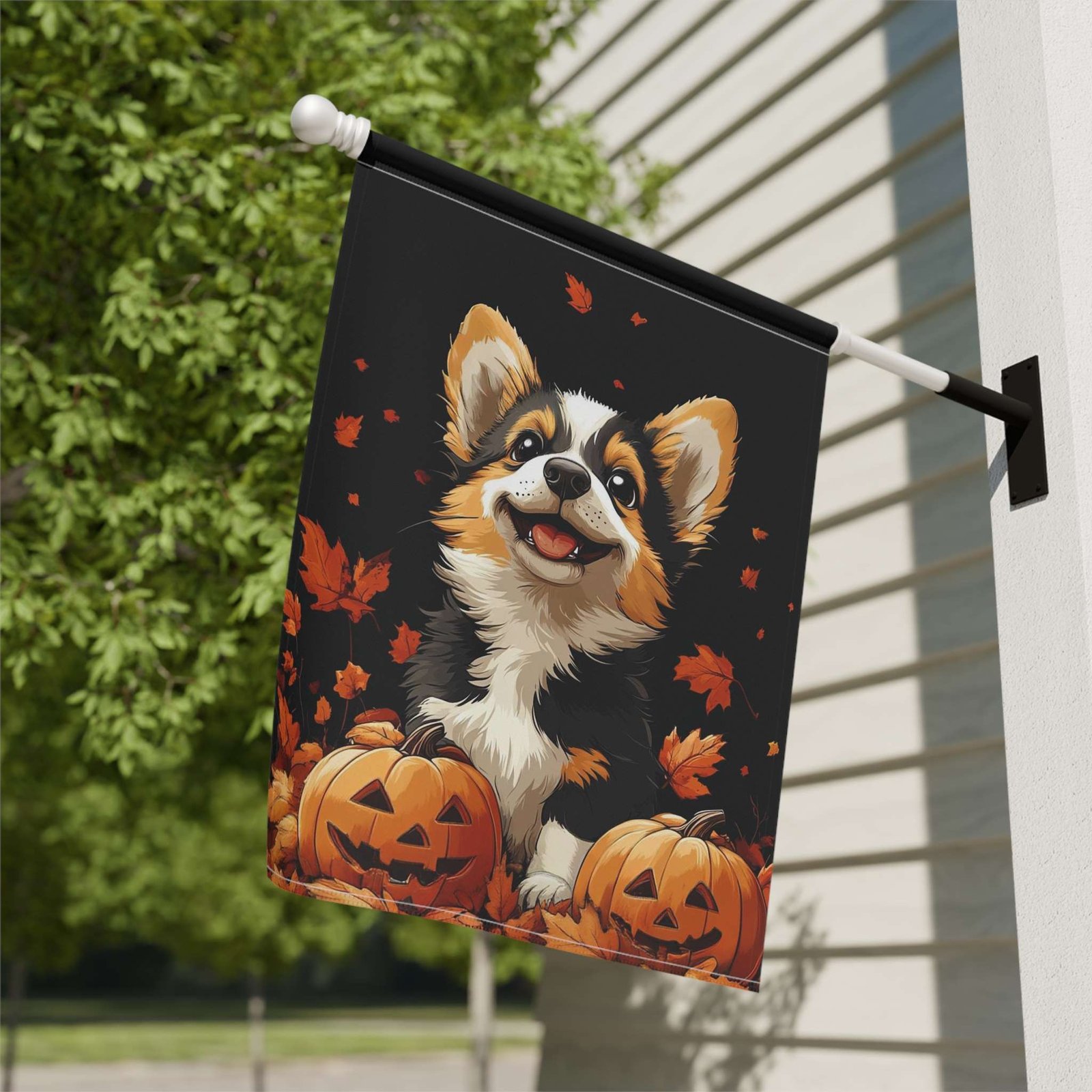 Two Jack-o-Lanterns and Corgi Garden Flag - Image 8