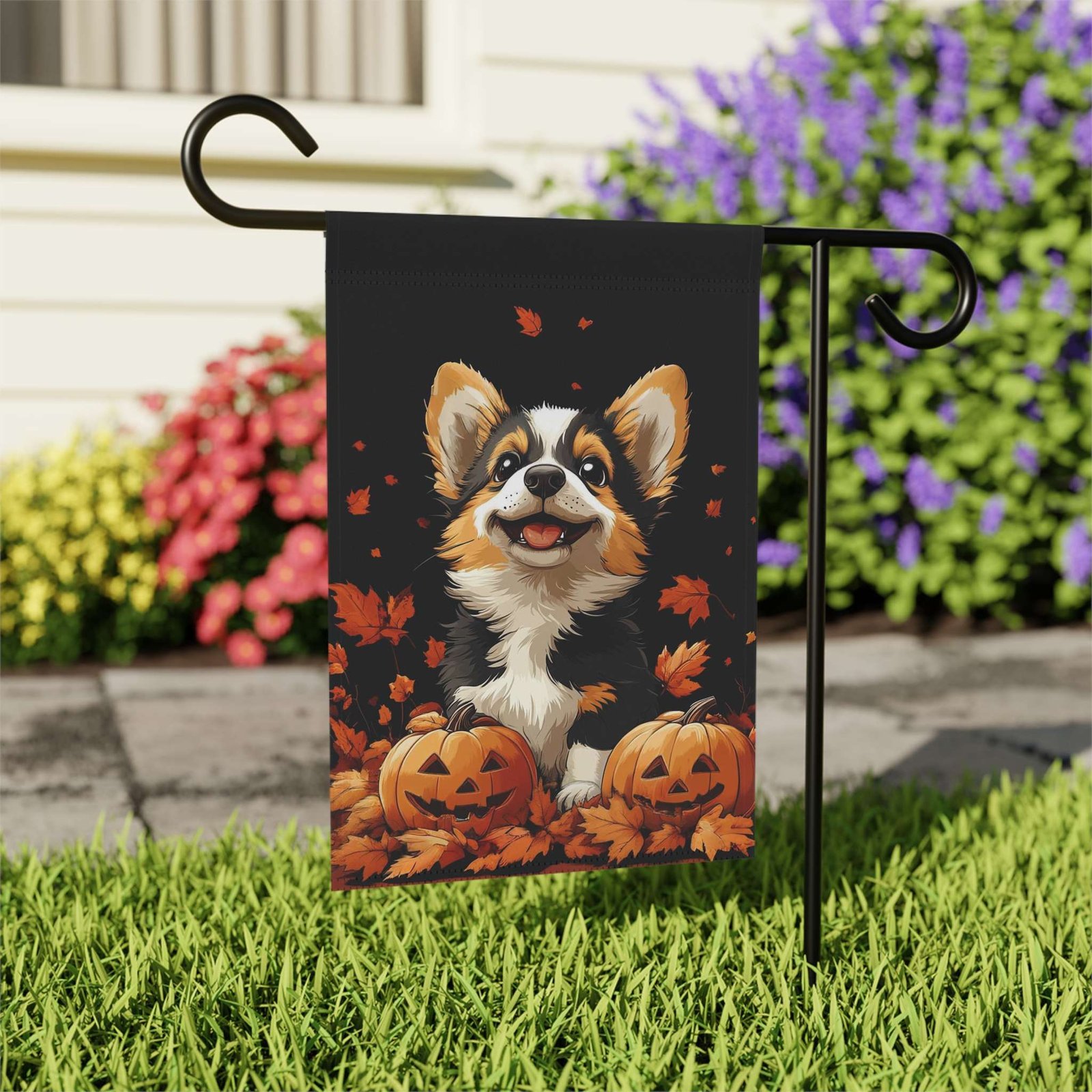 Two Jack-o-Lanterns and Corgi Garden Flag - Image 7